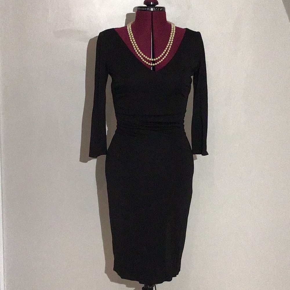 David Meister black 3/4 length sleeve dress-Size 4